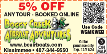 Special Coupon Offer for Boggy Creek Airboat Adventures